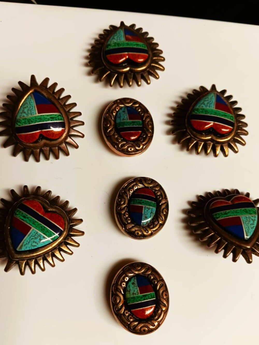 Southwestern button cover and earring set.